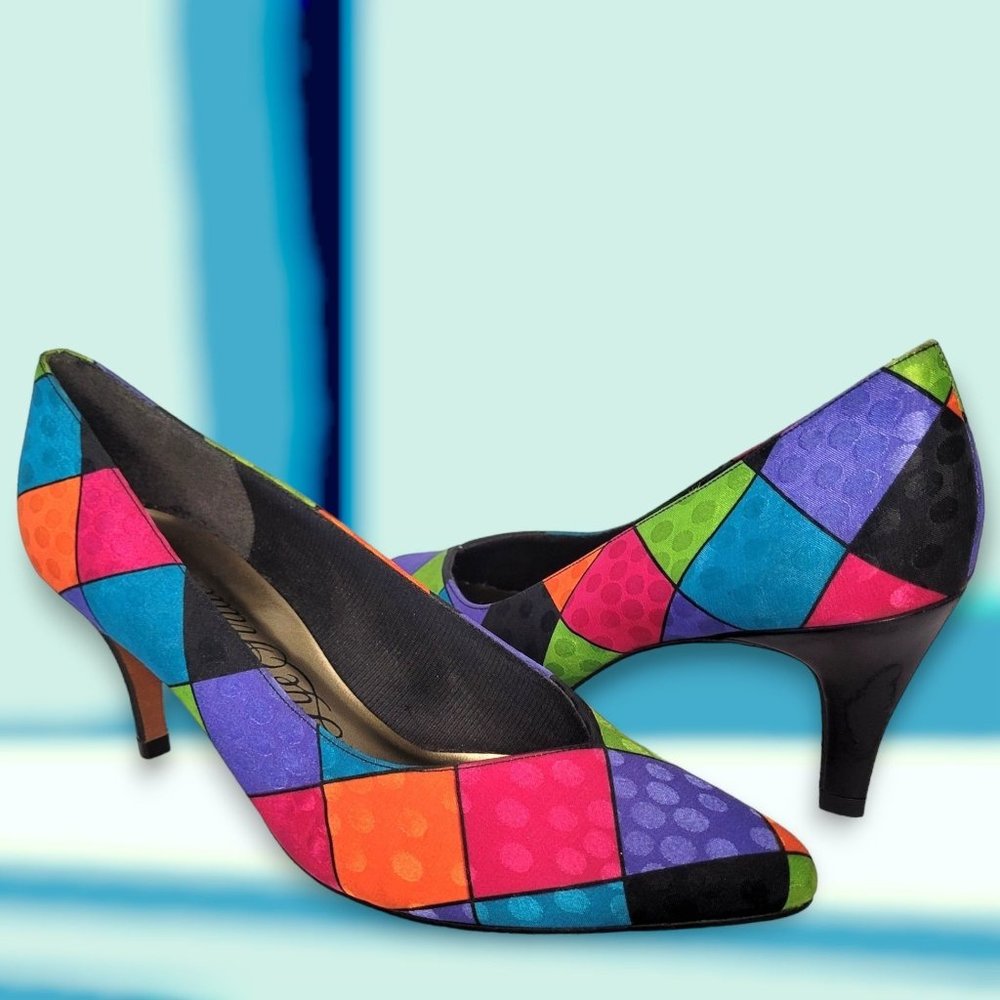Vintage 80s Rainbow Pumps Funky Prom Heels size 9.5 Narrow